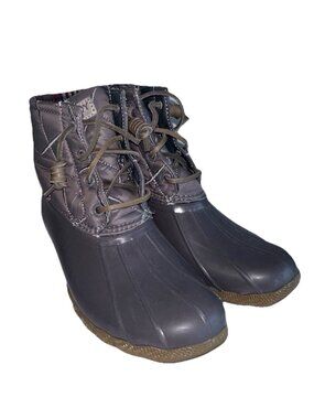 SPERRY Rain Boots Women's Size 6 Saltwater Duck Shoes Grey Quilted w Zippers
